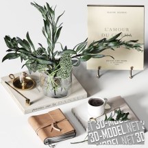 3d-модель Сет с книгой, кофе и букетом эвкалипта