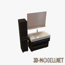 3d-модель Двойная тумба с умывальником, шкаф и зеркало