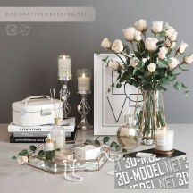 Комплект аксессуаров с белыми розами и духами от Chanel