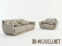 3d-модель Небольшой серый диван и кресло