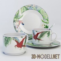 3d-модель Набор чайной посуды с принтом «Тропики»