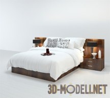 3d-модель Кровать с задней стенкой из дерева