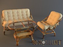 3d-модель Диван, кресло и столик из ротанга