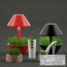3d-модель Горшки с травой и кактус