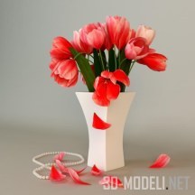 3d-модель Алые тюльпаны и нитка жемчуга