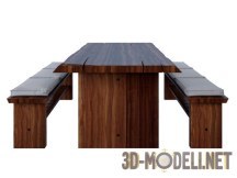 3d-модель Деревянный стол и скамейки с подушками