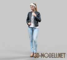 3d-модель Симпатичная девушка в джинсовой кожаной куртке и бандане