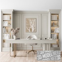 3d-модель Набор мебели с книжным шкафом