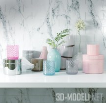 3d-модель Розовые, голубые и зеркальные вазы