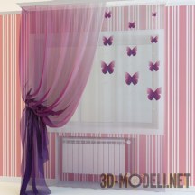 3d-модель Романтичная штора с бабочками