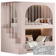 3d-модель Двухъярусная детская спальня со ступеньками