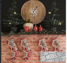3d-модель Рождественская декорация с часами и носками