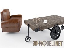 3d-модель Кожаное кресло и стол в стиле лофт