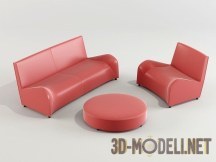 3d-модель Розовый диван и круглый пуфик