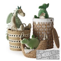 3d-модель Игрушечные драконы и динозавры в плетеных корзинах