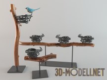 3d-модель Интерьерные аксессуары с гнездами, ветками и птичкой