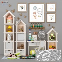 3d-модель Мебель с домиками, декор и аксессуары для детской