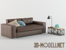 3d-модель Кожаный диван и столик с ретро-телефоном