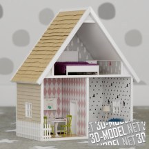 3d-модель Кукольный домик с мансардной спальней