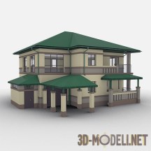 3d-модель Двухэтажный дом с зеленой крышей