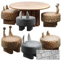 3d-модель Стол и пуфы в виде животных