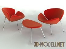 3d-модель Современное кресло с яркой обивкой и подставка под ноги