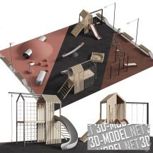 3d-модель Современная детская площадка с черно-коричневым покрытием