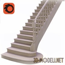 3d-модель Деревянная лестница с закругленной ступенью