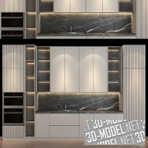 3d-модель Серебристая кухня с черной мраморной столешницей