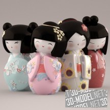 3d-модель Фарфоровые японские куклы Kokesh