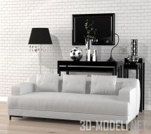 3d-модель Белый диван и черный торшер