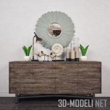 3d-модель Деревянный комод с зеркалом и декором