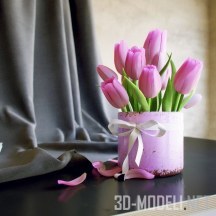 Розовые тюльпаны в вазе с лентой