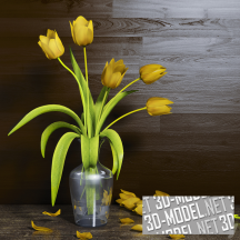 3d-модель Ваза для цветов с желтыми тюльпанами