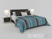 3d-модель Кровать с полосатым покрывалом
