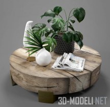3d-модель Кофейный столик из грубого бруса и аксессуары