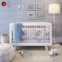 3d-модель Детская кроватка, с пуфом и картинами