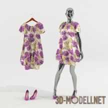3d-модель Летнее платье на вешалке и манекене