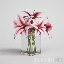 Розовые лилии в стеклянной вазе