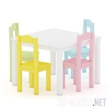3d-модель Стол и цветные стульчики