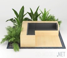 3d-модель Угловая скамья с невысокими пальмами