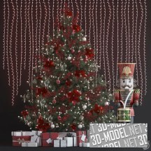 3d-модель Рождественская елка с подарками и фигуркой Щелкунчика