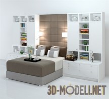 3d-модель Кровать с высокой спинкой и шкафами