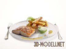 3d-модель Лосось-гриль и картофель-фри