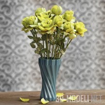 Букет желтых роз в голубой вазе