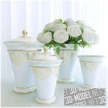3d-модель Белые розы в фарфоровых вазах