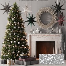 3d-модель Новогодний декор с елкой и камином
