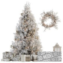 3d-модель Бело-золотая рождественская ель, венок и подарки