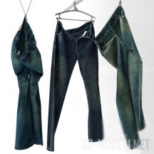 3d-модель Висящие джинсы (на вешалке и крючке)