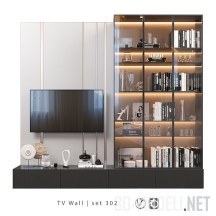 3d-модель TV-стена с декором и аксессуарами
